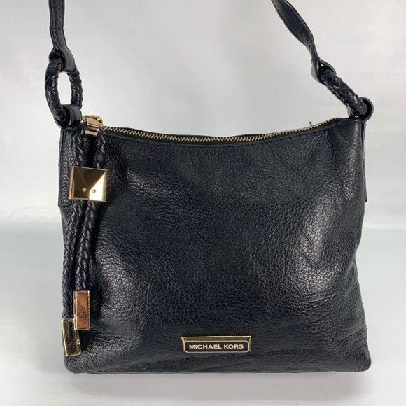 Michael Kors Black Pebbled Leather Small Braided Zipper Crossbody Bag - Picture 3 of 12